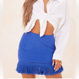 Prettylittlething Bright Blue Tassel Fringe Hem Detail Mini Skirt​